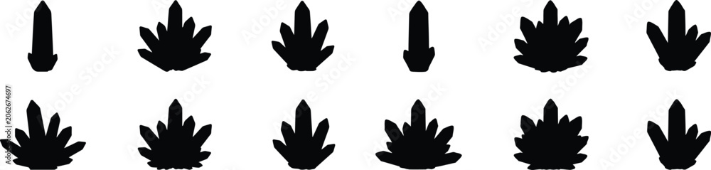 Fototapeta premium Set of silhouettes representing various crystal formations isolated on a transparent background design.