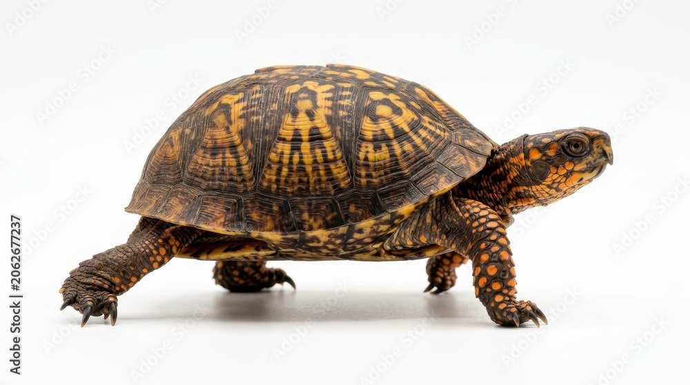 Obraz premium Eastern box turtle walking isolated on white background