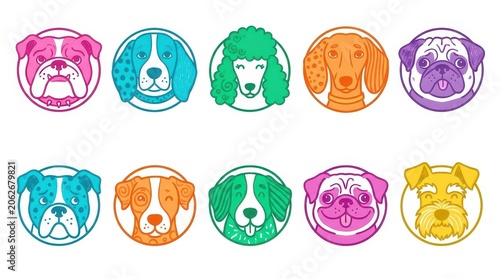 Set of colorful dog breed icons