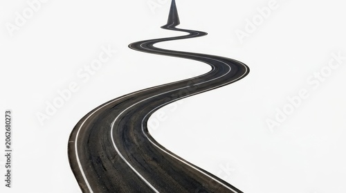 Winding asphalt road isolated on white background
