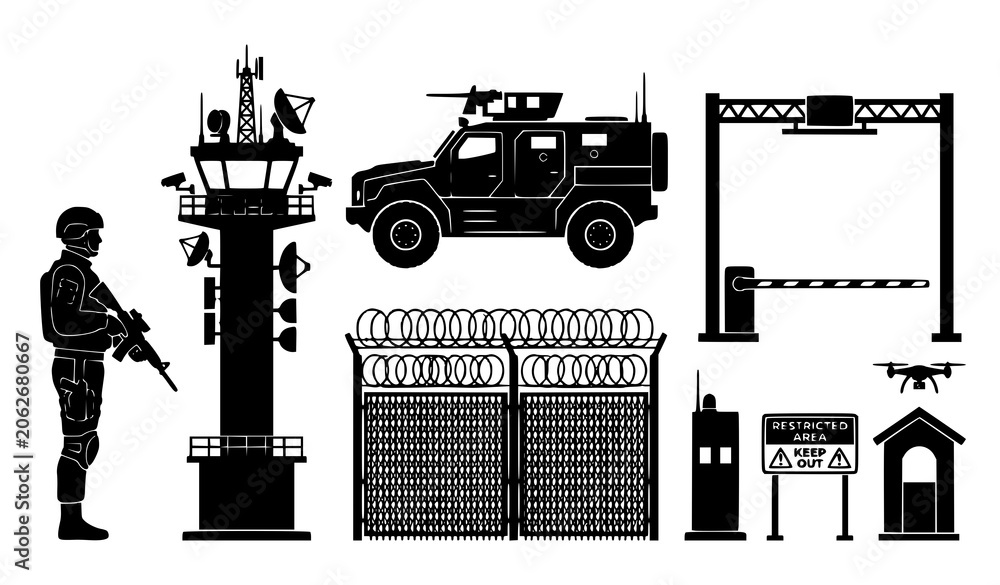 Obraz premium Border Protection Military Silhouette Vector Collection