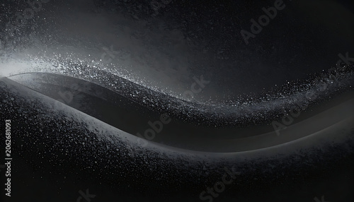Abstract flowing particle wave with glowing stardust trail in dark monochromatic tones