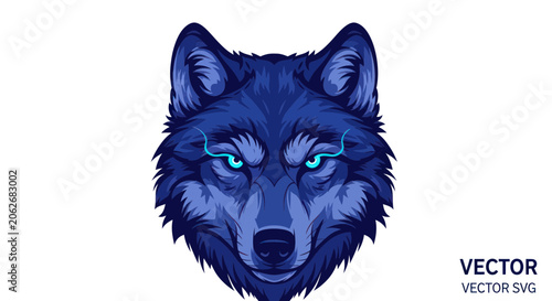 Foto Majestic wolf head with glowing blue eyes and fierce expression