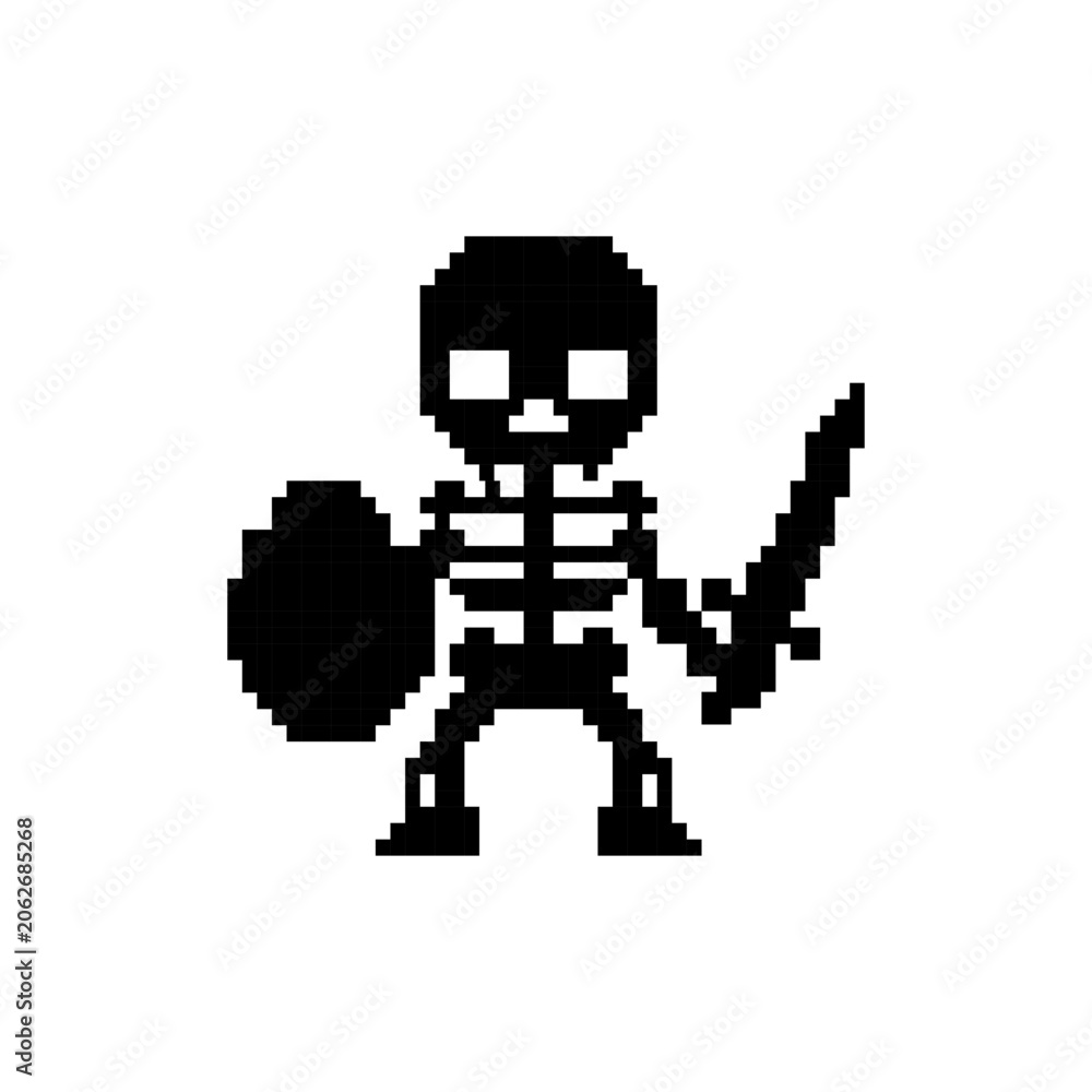 Obraz premium Pixel art skeleton warrior icon