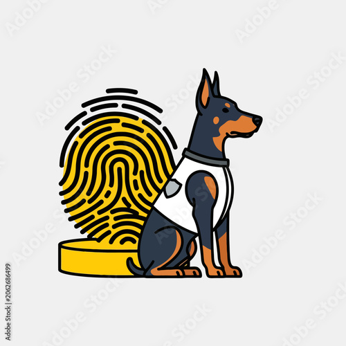 Doberman Pinscher with Fingerprint and Bowl.