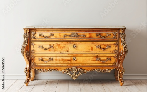 Ornate Wooden Chest of Drawers with Intricate Carvings and Elegant Marble Top for Heritage Decor