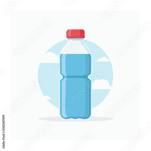 Blue water bottle with red cap isolated