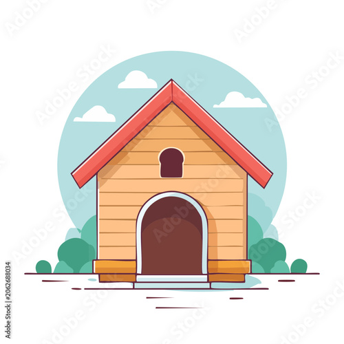 Flat design house with roof and chimney