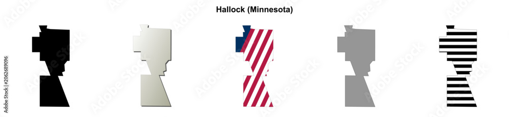 Fototapeta premium Hallock (Minnesota) blank outline map set