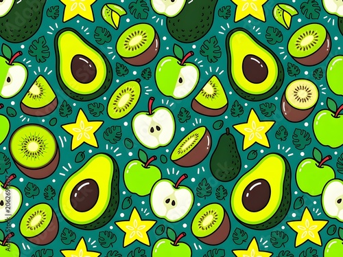 Colorful Avocado Seamless Pattern Background