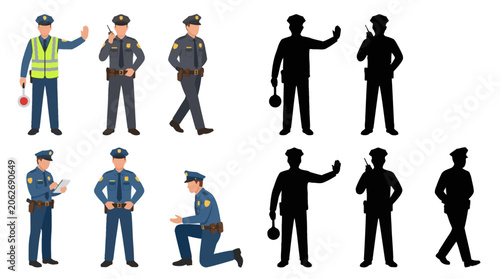 Bild auf Leinwand Police officer character vector illustration set with law enforcement cop contro
