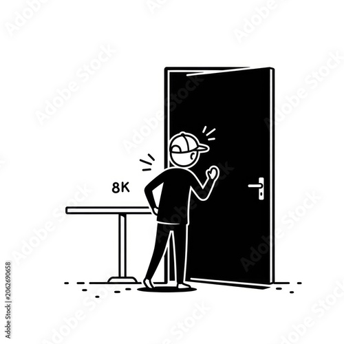 Man looking through a door with 8K.