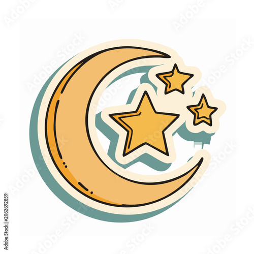 Crescent Moon and Stars Flat Design Illustration
