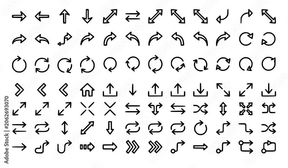 Fototapeta premium Arrow Outline Icons Set Direction Navigation and Interface Vector Collection