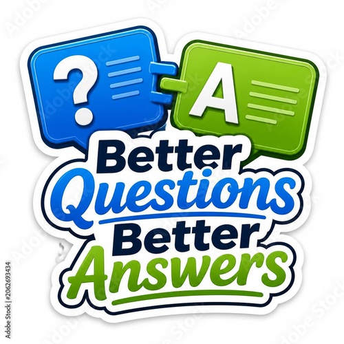 Better questions better answers qa icon with speech bubbles and puzzle connection, isolated on white background
