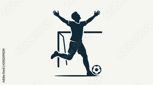 Silhouette of a soccer player celebrating a goal.