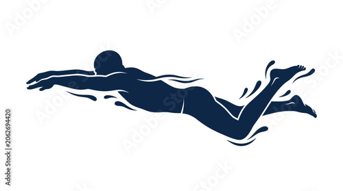 Silhouette of a swimmer performing a freestyle stroke underwater.