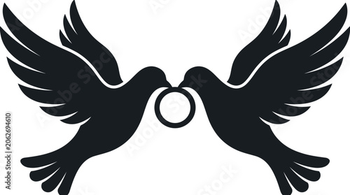 Two Doves Holding Ring Symbolizing Love and Marriage.