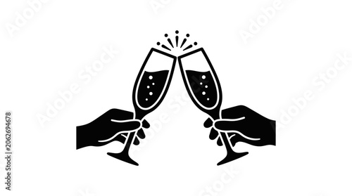 Two hands clinking champagne glasses celebration toast.