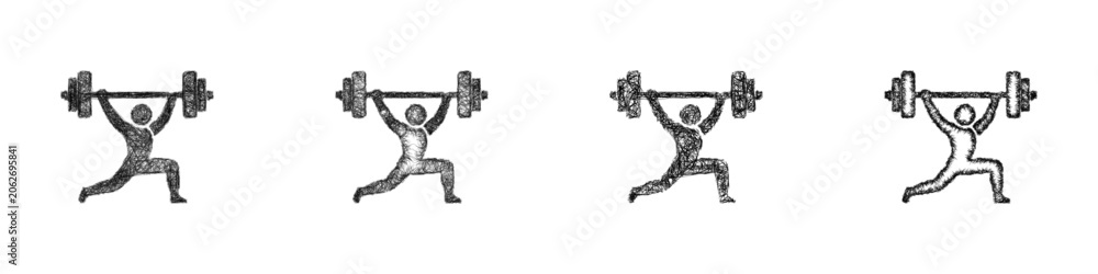 Fototapeta premium Sketch black and white weightlifting logo design set