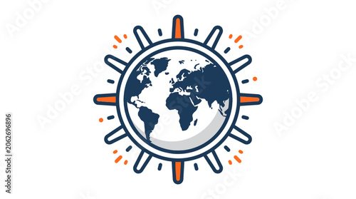 Foto Global Navigation Compass Globe Icon, World Travel Direction Concept