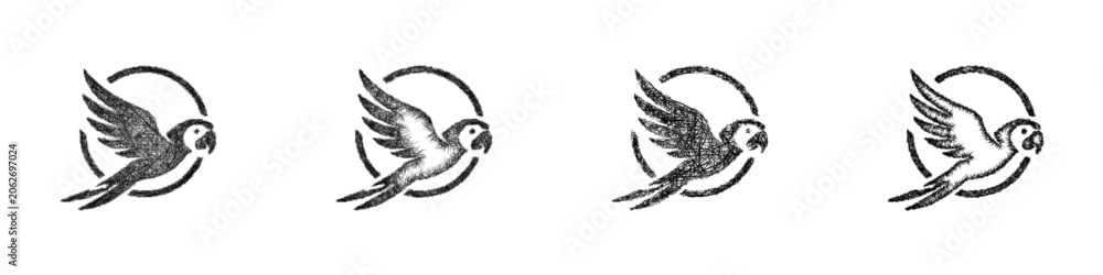 Fototapeta premium Monochrome sketch parrot logo design set