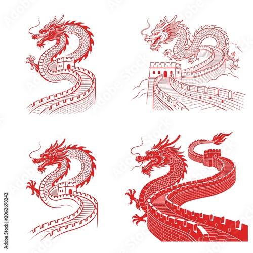 Great Wall of China icon featuring the world-famous historic fortification with watchtowers and winding architecture. Clean vector design ideal for travel, tourism, heritage, and educational projects.
