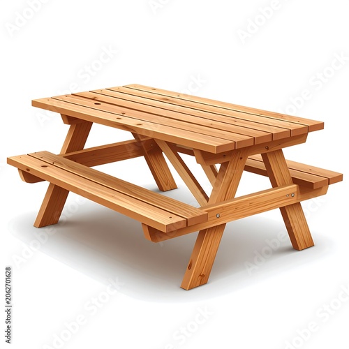 Wooden picnic table, realistic illustration