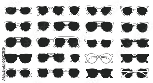 Obraz na płótnie Various sunglasses and eyewear frame styles in flat line art