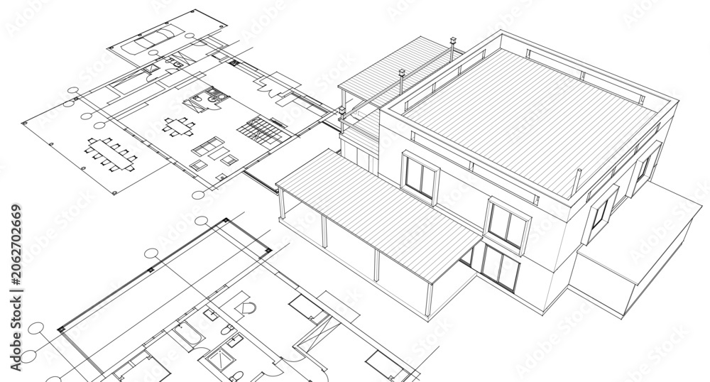 Fototapeta premium house architectural project sketch 3d illustration