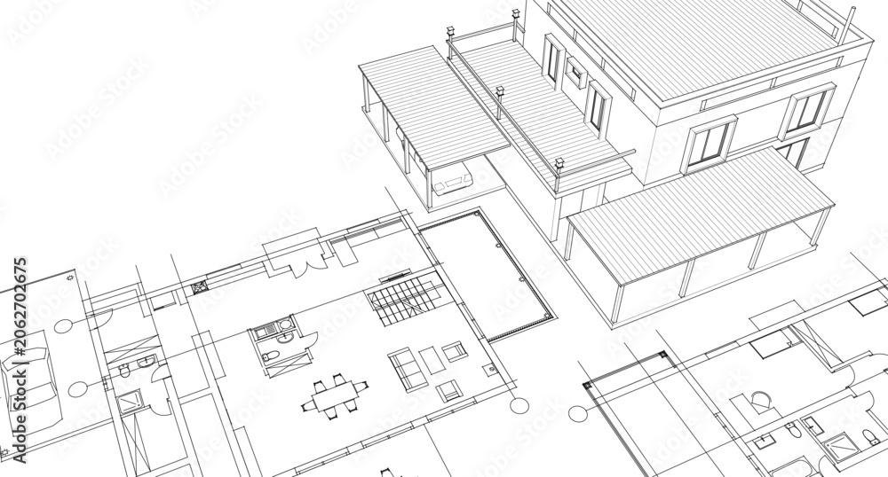 Fototapeta premium house architectural project sketch 3d illustration