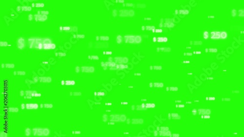 Green screen floating dollar numbers overlay animation for finance, banking, and wealth