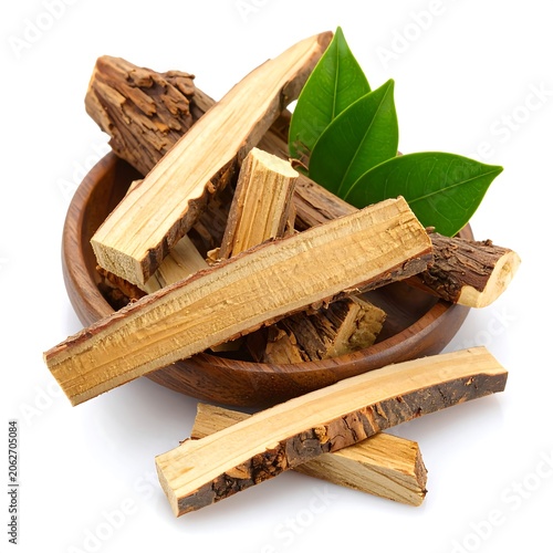 Wooden pieces of herbal plant in a bowl