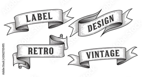 Set of vintage hand-drawn ribbon banners with ornament decorative calligraphy