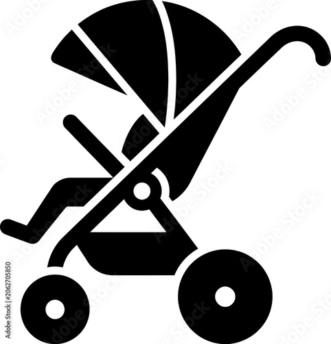 Baby stroller silhouette icon for child care design