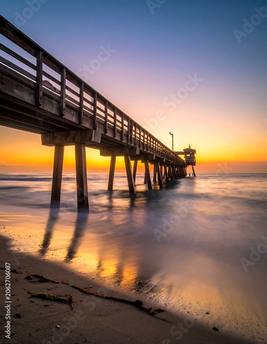 Wooden pier at sunrise over ocean