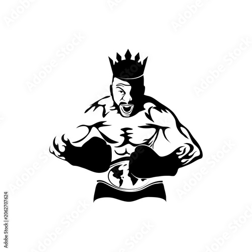 Cuadro en lienzo King boxing vector logo template crowned muscular fighter illustration heavyweig