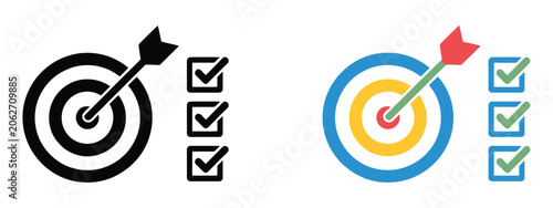 Εκτύπωση καμβά Target and arrow icon with checkmark symbols showcasing business success, objective accomplishment, performance management, KPI tracking, and strategic achievement