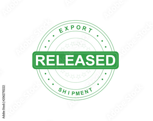 Obraz na plátně Green released export shipment circular stamp with dotted lines and stars on a w