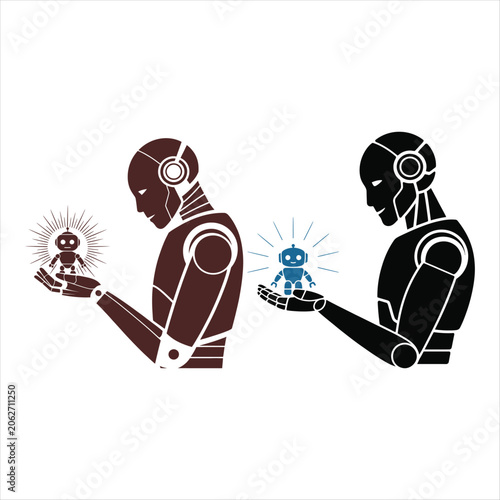 Robots Holding Small Robots with Radiant Glow artificial intelligence