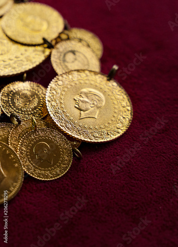 Gold coins on a red background