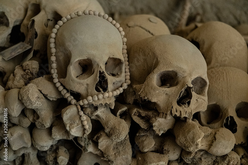 17th-19th CENTURIES OSSUARY IN NAPLES. Carved yellow tuff hill of the Materdei district it holds the reamins of an estimated 50,000 to 240,000 poorest people died from epidemic.