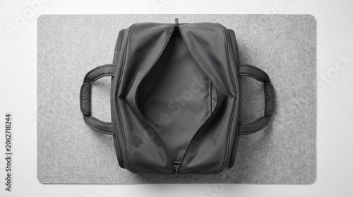 Dark Gray Expandable Travel Duffel Bag Open on Gray Surface