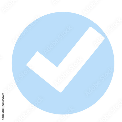 White Check Mark in Light Blue Circle Icon Isolated on White Background