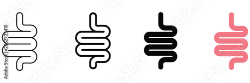 Quadro su tela Intestinal tract icon set representing human digestion system, abdominal organs, and gastrointestinal health in isolated medical vector illustration style