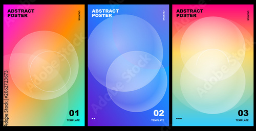 Abstract poster design templates set featuring vibrant gradient backgrounds and modern geometric circle overlays