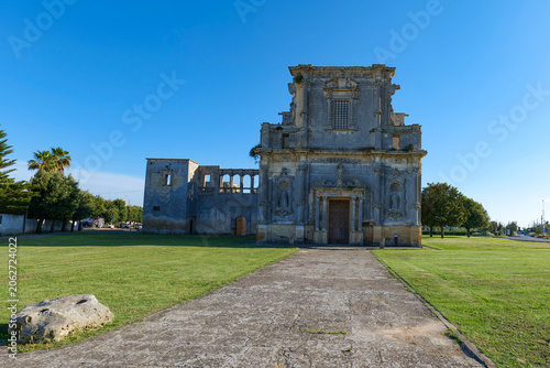 The building of an ancient church in Melpignano, a medieval town in the province of Lecce, Italy.