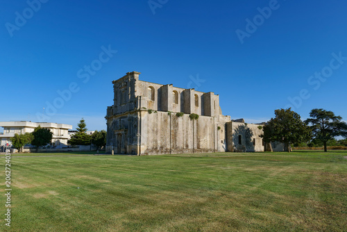 The building of an ancient church in Melpignano, a medieval town in the province of Lecce, Italy.