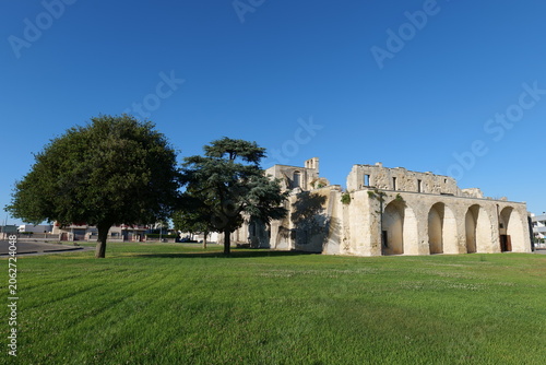 The building of an ancient church in Melpignano, a medieval town in the province of Lecce, Italy.
