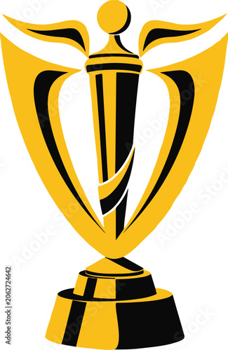 Golden Trophy Cup Award Vector Illustration on Shield Background – Champion Winner Symbol